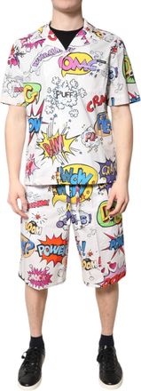 Dolce & Gabbana White Cartoon Print Cotton Men Pajama Set Sleepwear Clothing