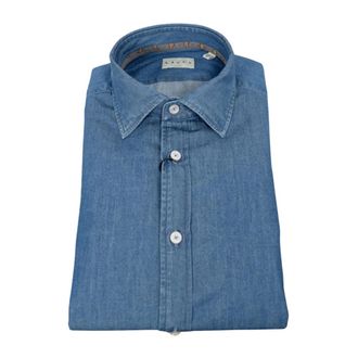 Xacus Denim Overhemd met Kleine Franse Kraag - Heren - Spijkeroverhemden - Blauw - 3XL - Denim - Overhemden
