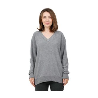 Alpha Studio V-hals Over Knit met Lange Mouwen in Wol en Kasjmier - Dames - V-hals truien - Grijs - L - Wol - Truien & Vesten