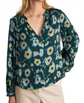 Tanya Taylor Sonia Printed Stretch Silk Top In Emerald Multi