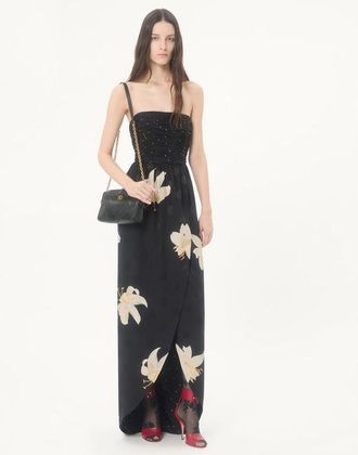 Valentino Abito Lungo In Crepe De Chine Jacquard Apres LHiver Lilium Donna NERO 36