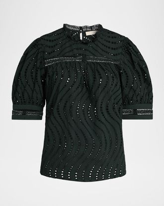 Ulla Johnson Virginia Lace Eyelet Short-Sleeve Blouse