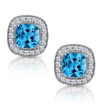 The Diamond Store 3ct Blue Topaz Lab Diamond Halo Earrings in 9K White Gold - Asteria