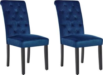 Beliani Conjunto De 2 Sillas De Comedor Tapizadas En Terciopelo Azul Bot&oacute;n Capiton&eacute; Glam Dise&ntilde;o Moderno Patas De Madera Negras Velva