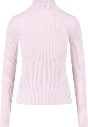 Courr&egrave;ges Logo Turtleneck, In Pink Viscose Blend