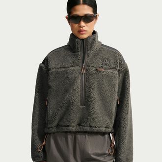 Nike Womens SKIMS Sherpa Oversized 3/4-Zip Jacket in Grey | IV6650-080