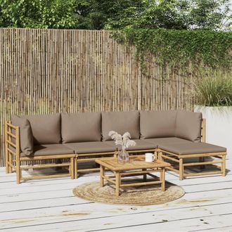vidaXL Set De Muebles De Jard&iacute;n 6 Piezas Bamb&uacute; Con Cojines Gris Taup&eacute; Vidaxl