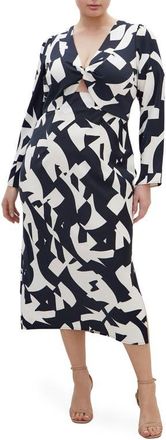 City Chic Lana Twist Cutout Long Sleeve Maxi Dress in Geo Scarf at Nordstrom