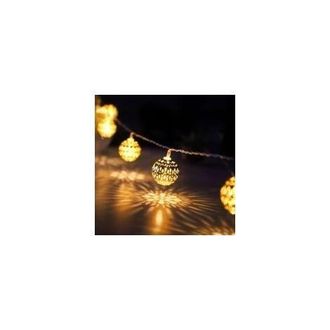 OEM Guirnalda De Luces Led Marroqu&iacute;es Con Enchufe, 20 Bolas Met&aacute;licas Doradas Con Dise&ntilde;o, Para Bodas, Fiestas, Navidad, Uso Interior Y Exterior, Multifunc
