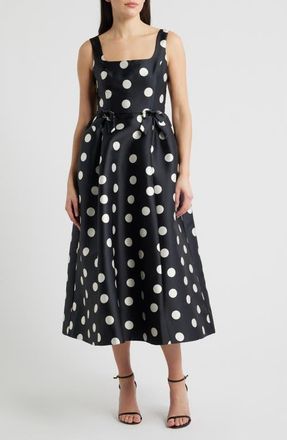 Julia Jordan Polka Dot Bow Detail Cocktail Midi Dress in Black Multi at Nordstrom, Size 16