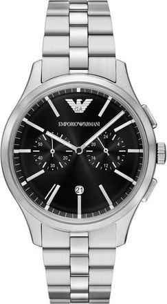 Emporio Armani Chronograph Bracelet Watch, 42mm in Silver/black Dial at Nordstrom