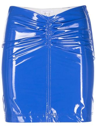 Patrizia Pepe high-shine gathered-detail skirt - women - Polyester/Polyurethane/Elastane - 38 - Blue