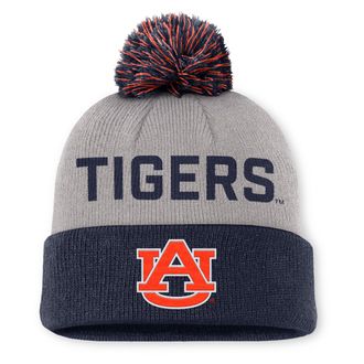 Nike Auburn Primetime Peak Nike Mens College Cuffed Pom Beanie in Grey | NC160F5UAUN-H9D