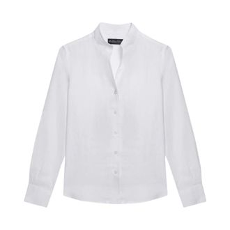 Brooks Brothers Slim Fit Linnen Overhemd met Opstaande Kraag - Dames - Overhemden - Wit - S - Linnen - Overhemden