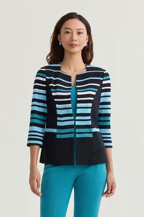 Ming Wang Heritage Striped Intarsia Knit Jacket in Serene/nebula/white/black at Nordstrom, Size Medium