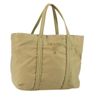Prada Pre-owned Tote Bags, female, Beige, Size: ONE SIZE Pre-owned Nylon Tote Bag