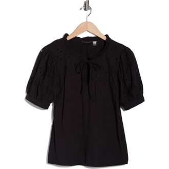 T Tahari Embroidered Short Sleeve Peasant Top in Black at Nordstrom Rack, Size X-Small