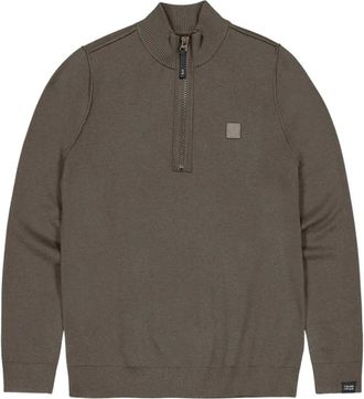 Butcher of Blue Clifden Halfzip - Heren - Sweatshirts & Hoodies - Bruin - Maat: 2XL Wol