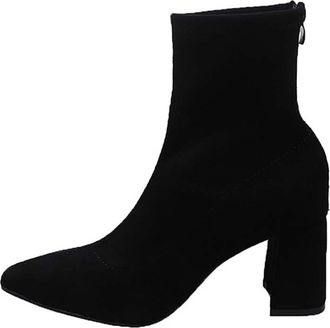 Generic Women Ankle Boots 2026 Casual Hundred Womens Large Size Autumn and Winter Pointed Toe French Chunky Heel Solid Color Short (Black, 5.5)
