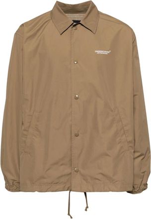 Undercover Light Jackets, male, Beige, 2XL, Logo Print Shirt Jacket Beige