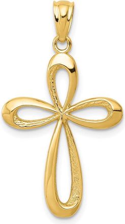 Diamond2Deal 14k Yellow Gold Polished Ribbon Cross Pendant