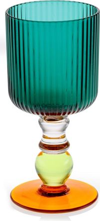 IVV juego retro de 2 copas de vidrio verde petr&oacute;leo con tallo y base transparente/verde/&aacute;mbar cl-30