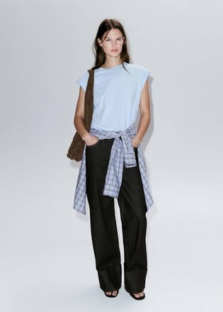 Mango Maglietta cotone maniche corte celeste - Donna - XXS - MANGO