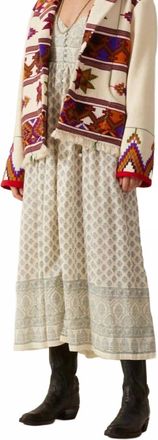 Alix of Bohemia Pre-Loved Western Tiger Eye Blanket Jacket In Beige/green/gold/blue