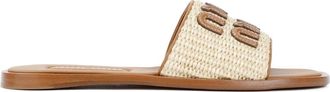 Miu Miu Sliders, female, Beige, Size: 8 1/2 US Beige Leather Sandals Elegant Slip-On Design