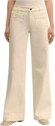 Brooks Brothers Patch-Pocket Flare Jeans - Dames - Loose Fit Jeans - Wit - L - Katoen - Jeans