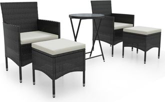 vidaXL Mesa Sillas Jard&iacute;n 5 Pzas Rat&aacute;n Sint&eacute;tico Vidrio Templado Negro Vidaxl