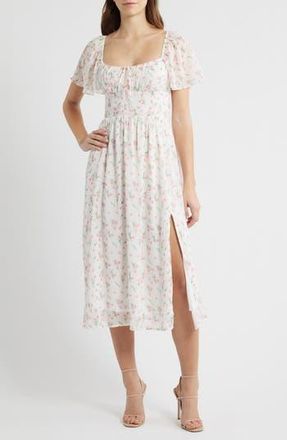All in Favor Floral Butterfly Sleeve Midi Dress in White Tulip at Nordstrom Rack, Size Medium