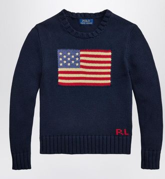 Polo Ralph Lauren Navy blue sweater with flag intarsia