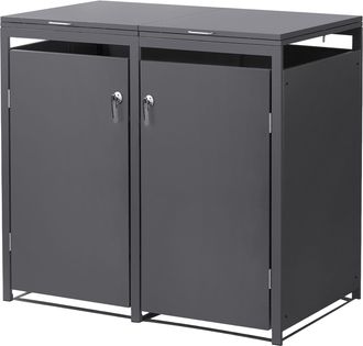 ML Design Cobertizo Doble Para Ocultar 2 Cubos De Basura 240l Antracita 132x80x116,3cm Caseta De Acero Para Jard&iacute;n Exterior Contenedor Resistente A Interperie C