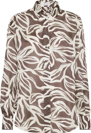 Brunello Cucinelli Pongee Flower Print shirt in Cocoa at Nordstrom, Size Xx-Large Eu