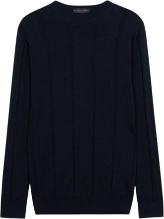 Brooks Brothers Trui van katoen en linnen met ronde hals - Heren - Ronde hals truien - Blauw - S - Katoen - Truien & Vesten