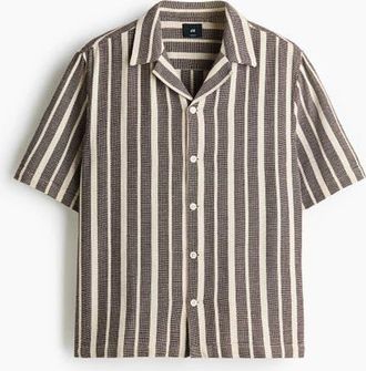 H&M Regular Fit Shirt in Dark Brown/striped at Nordstrom, Size Xx-Large