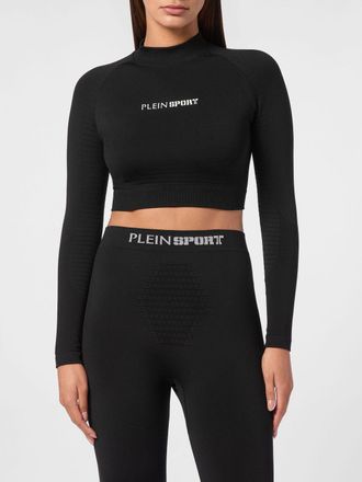 Plein Sport Top sportivo cropped a maniche lunghe in jersey con logo