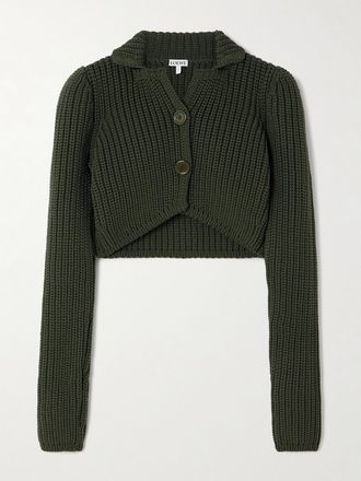 Loewe Cardigan Cropped In Maglia A Coste - Verde