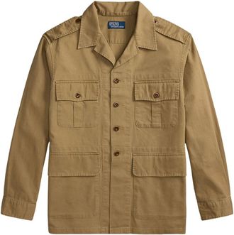 Ralph Lauren Jassen, Heren, Beige, L, Leer, Klassiek Getailleerd Shirt met Textuur