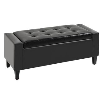 HOMCOM 40x90cm PU Leather Storage Ottoman Bench Wood Frame w/ Tufting Feet Black | TJ Hughes