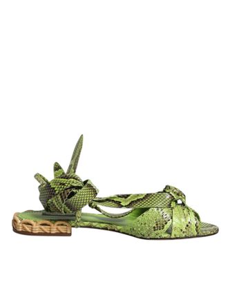Dolce & Gabbana Green Animal Print Ankle Wrap Sandals Womens Shoes