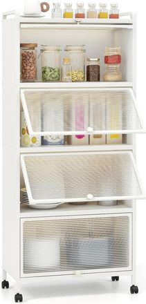 Costway Estanter&iacute;a De Cocina Con Puertas De 5 Niveles, Estante De Microondas M&oacute;vil, Armario De Almacenamiento De Cocina Independiente Con Ruedas Giratorias, P