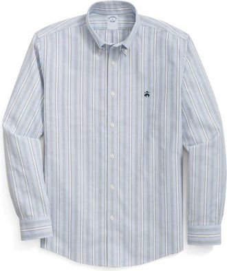 Brooks Brothers Stripe Regular Fit Stretch Button Down Shirt in Hydrangea Outline Stpripe at Nordstrom, Size Xx-Large