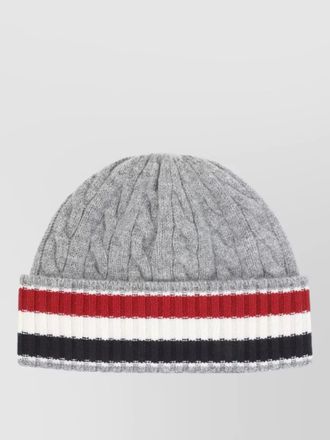 Thom Browne wool cable knit beanie striped cuff