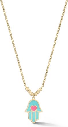 Ember Fine Jewelry 14K Gold Enamel Heart Hamsa Necklace