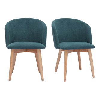 Miliboo Miliboo - Set De 2 Sillas N&oacute;rdicas De Tela Efecto Aterciopelado Azul Petr&oacute;leo Y Madera Clara Maciza Vanity