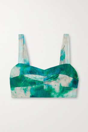 Jason Wu Cropped Printed Crinkled Cotton-blend Top - Blu