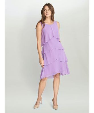Gina Bacconi Womens Vesta Jewel-Shoulder Tiered Cocktail Dress - Purple - Size 16 UK