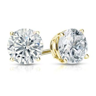Grown Brilliance 1/4 Carat Round Lab Grown Diamond Stud Earrings in 14K Yellow Gold, Push Back, F Color, VS Clarity, 4 Prong Setting